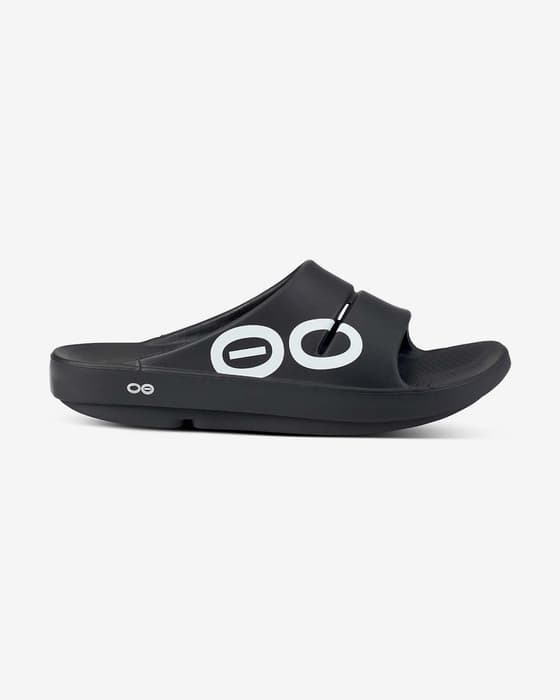 Chanclas OOFOS Recovery OOAHH Sport negro blanco mujer