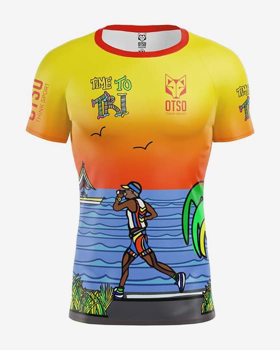 Camiseta Otso Time manga corta azul oscuro amarillo naranja