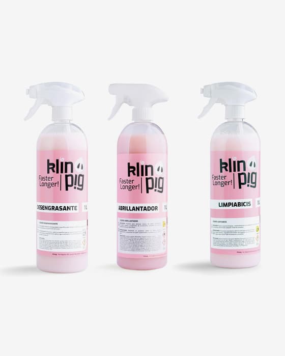 Kit Klinpig desengordurante 1 l+ abrilhantador 1 l + produto de limpeza para bicicletas 1 l