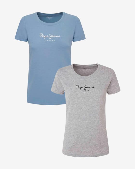 Pack camiseta Pepe Jeans New Virginia Slim manga corta azul claro gris mujer (2 unidades)