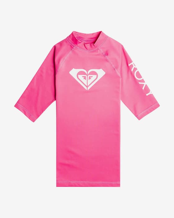 Camiseta Roxy Whole Hearted manga corta rosa chicle blanco niña