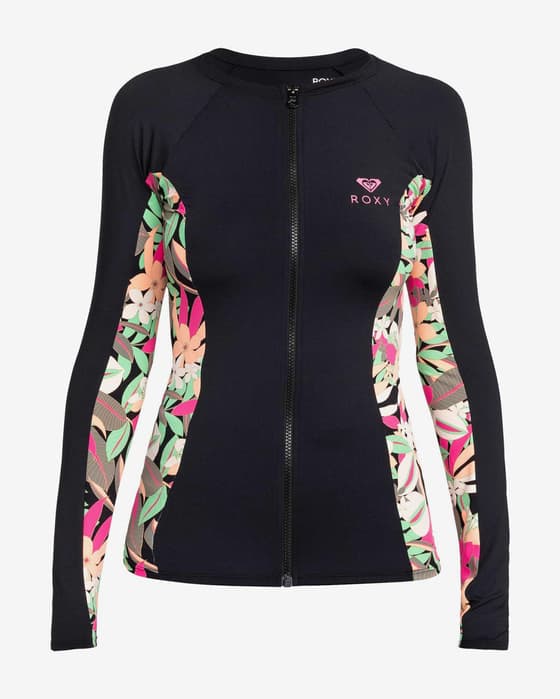 Roxy Printed Flowers Full Zip langærmet T-shirt dame sort pink grøn