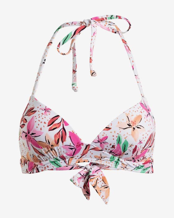 Top biquíni Roxy Printed Beach Classics Sport branco rosa laranja mulher