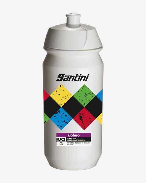Bidón Santini UCI Gravel World Championships Leuven blanco brillante amarillo