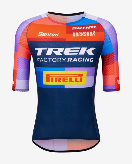 Maillot Trek Factory Racing 2025 manches courtes bleu multicolore