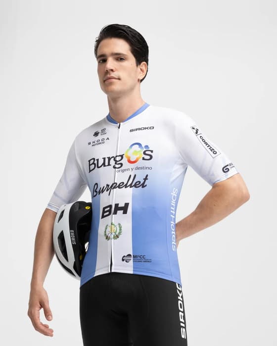 Maillot Burgos Burpellet BH 2025 Guatemala Champion manga corta blanco azul
