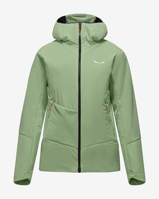 Giacca con cappuccio Salewa Pedroc TirolWool Air Hybrid verde pastello donna
