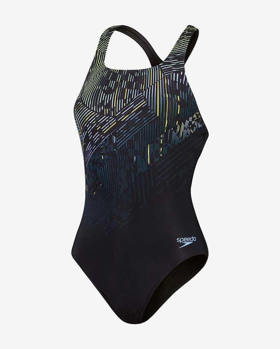 Maillot de bain Speedo Medalist Digital Placement noir gris jaune femme