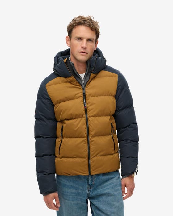 Chaqueta con capucha Superdry Colour Block Sport Puffer azul marino marrón