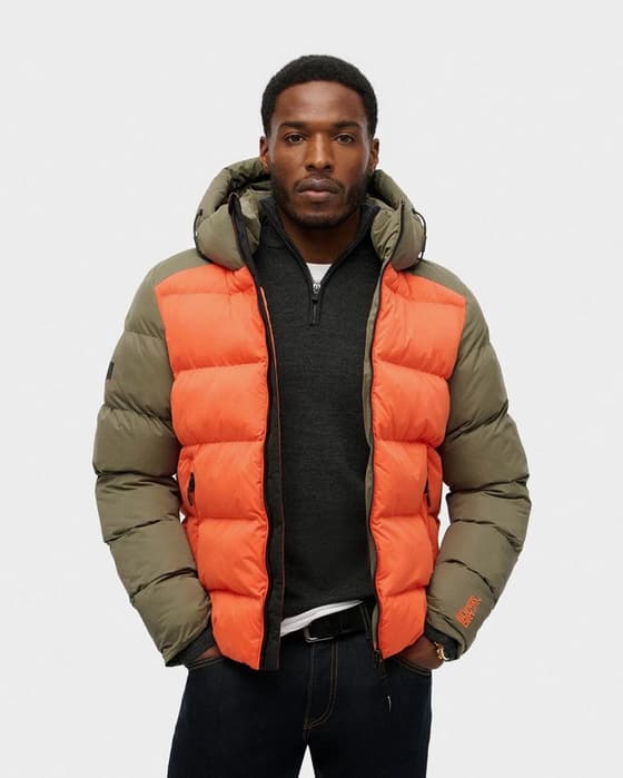 Chaqueta con capucha Superdry Colour Block Sport Puffer naranja verde