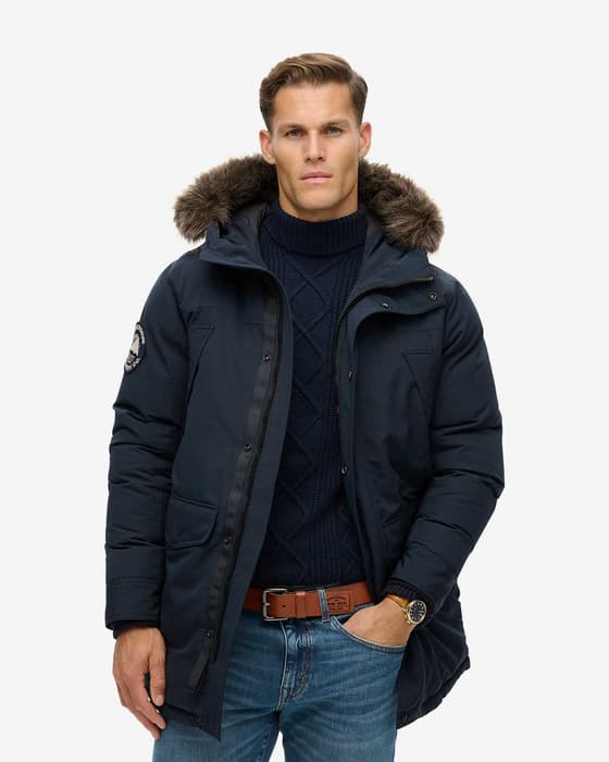 Chaqueta con capucha Superdry Everest Faux Parka azul marino