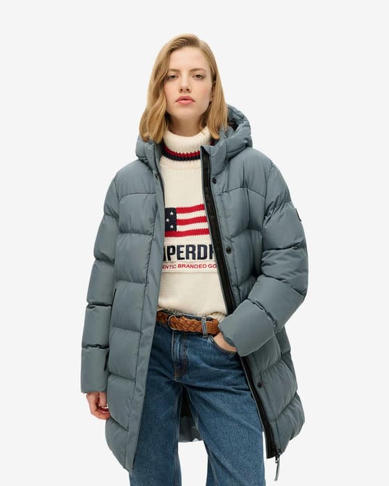 Chaqueta con capucha Superdry Sports Puffer Mid azul mujer