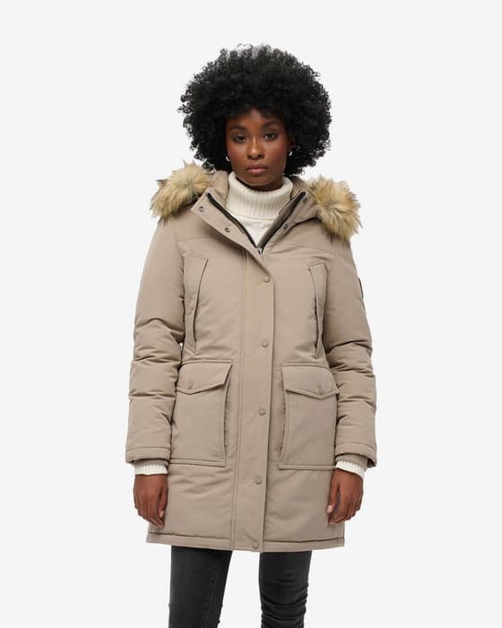 Chaqueta con capucha Superdry Everest Faux Fur Parka beige mujer