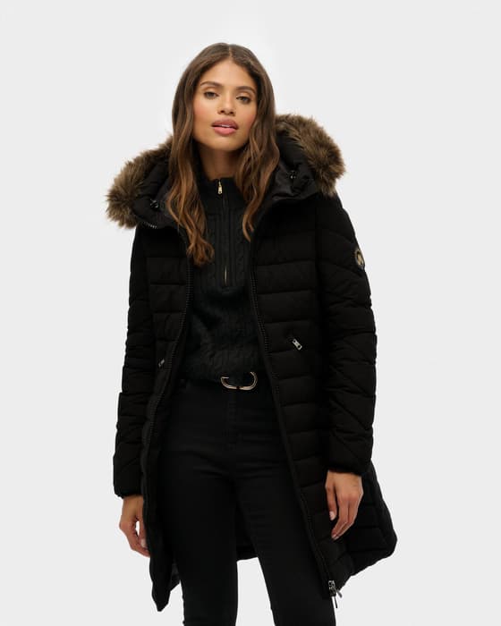 Chaqueta con capucha Superdry Fuji Faux Fur negro puro mujer