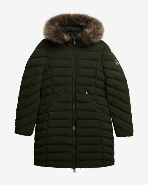 Chaqueta con capucha Superdry Fuji Faux Fur verde oscuro mujer