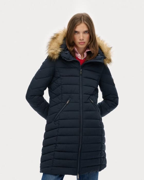 Chaqueta con capucha Superdry Fuji Faux Fur azul marino mujer