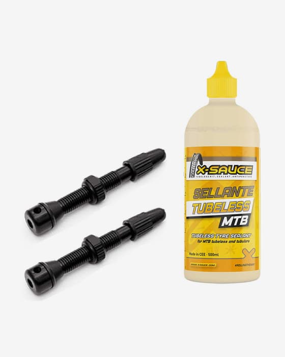 Válvula Tubeless SpeedSix 90 mm 1 orifício + Líquido vedante X-Sauce para tubeless MTB