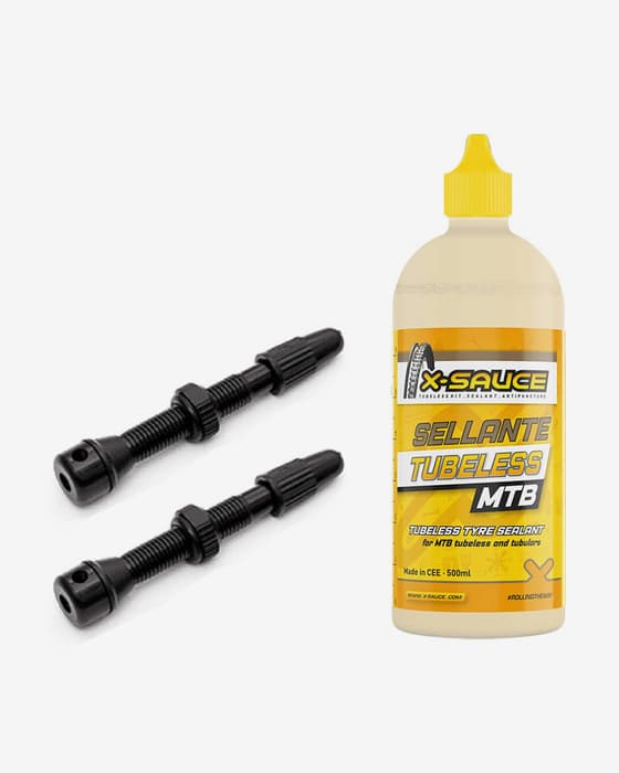 Ventil Tubeless SpeedSix 50 mm 3-Loch + Dichtflüssigkeit X-Sauce für Tubeless MTB