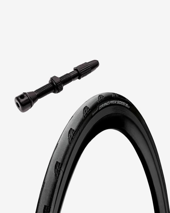 Pack cubierta de carretera Continental Grand Prix 5000 S Tubeless Ready plegable + Válvula Tubeless SpeedSix 70 mm 1 agujero