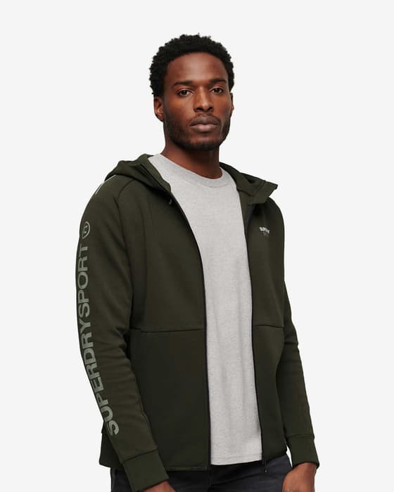 Sudadera con capucha Superdry Sport Tech Logo Full Zip verde caqui