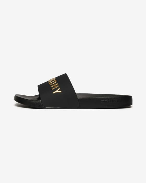 Chanclas Superdry Logo Pool negro dorado