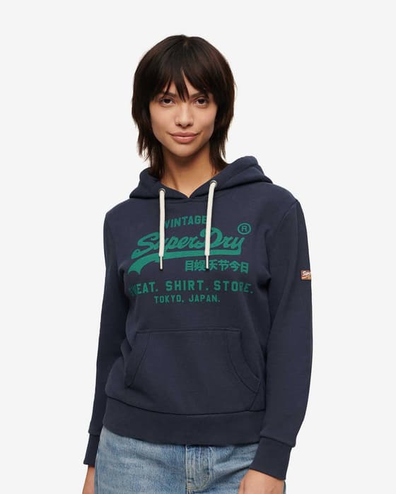 Sudadera con capucha Superdry Classic Vintage Logo azul marino verde mujer