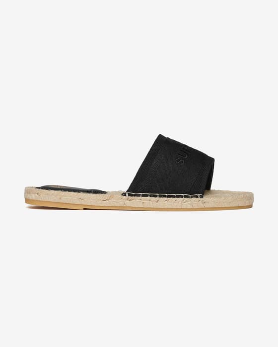 Superdry Overlay Logo Damen Sandalen schwarz/beige