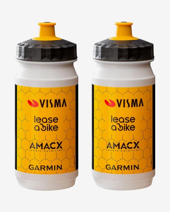 Bidón Tacx Daiya Visma Lease a Bike 2025 550 ml amarillo blanco (2 unidades)