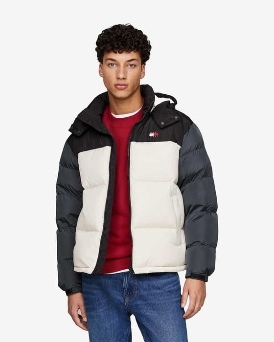 Chaqueta con capucha Tommy Jeans Alaska Colorblock Puffer negro blanco