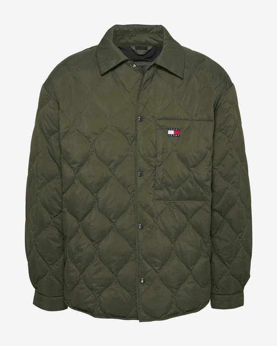 Chaqueta Tommy Jeans Quilted Shacket verde oscuro