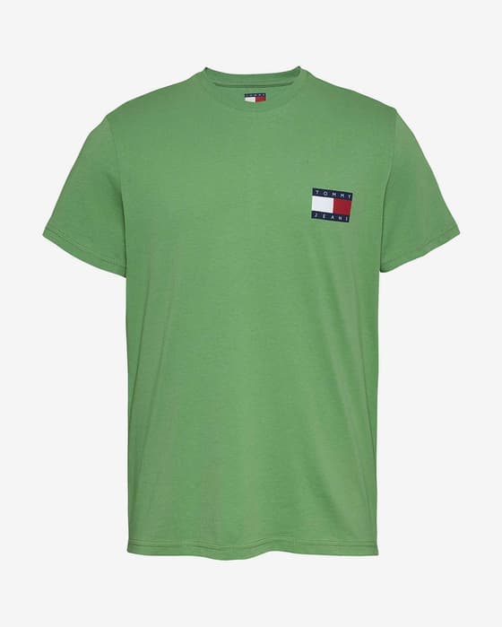 T-shirt Tommy Jeans Slim Essential Flag manches courtes vert