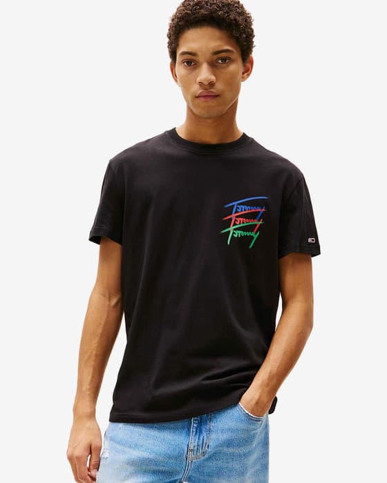 T-shirt Tommy Jeans Regular Twisted Signature manches courtes noir bleu rouge
