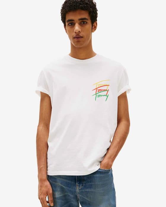 Camiseta Tommy Jeans Regular Twisted Signature manga corta blanco amarillo rojo