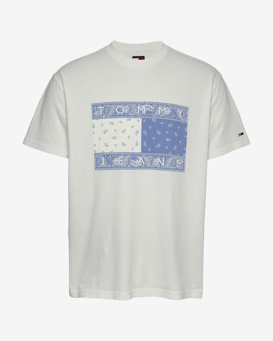 T-shirt Tommy Jeans RLX Paisley Flag manches courtes blanc bleu