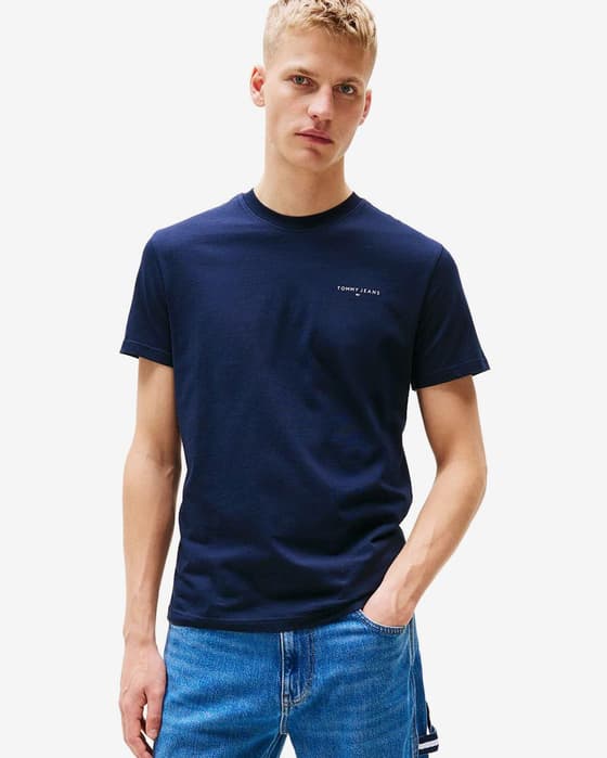 T-shirt Tommy Jeans Slim Linear Chest manches courtes bleu marine