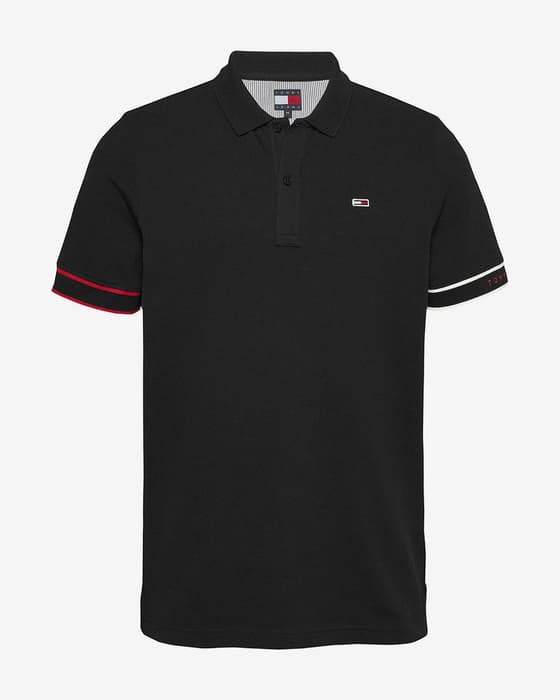 Polo Tommy Jeans Slim Flag Cuff manga corta negro puro