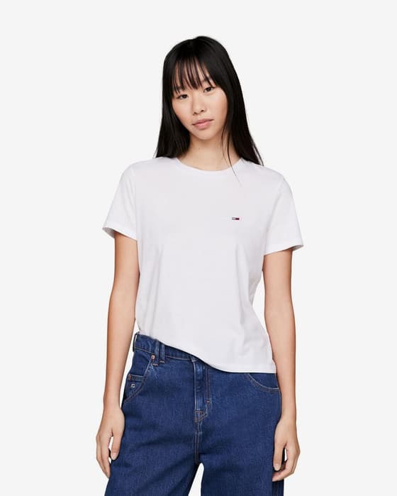 Camiseta Tommy Jeans Regular Classic manga corta blanco crema mujer