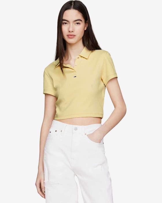 Polo Tommy Jeans Cropped Denim Buddies manga corta amarillo mujer