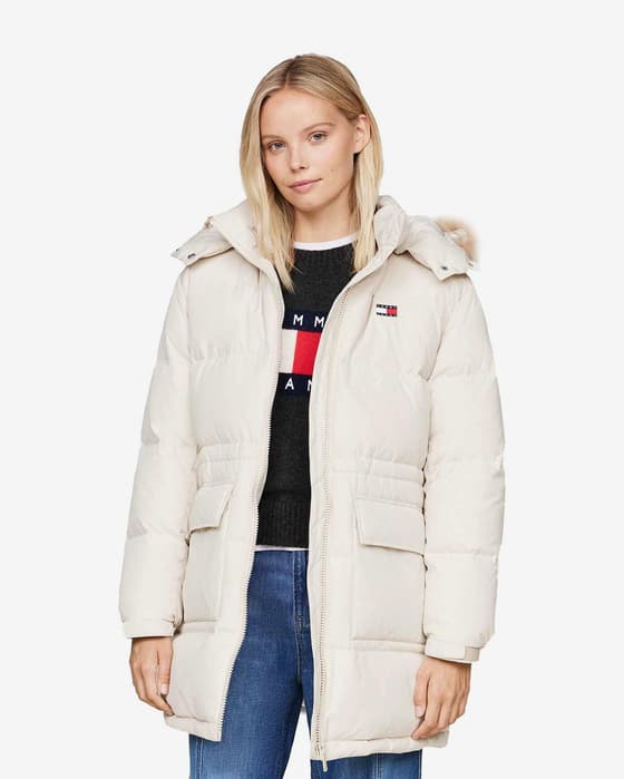 Chaqueta con capucha Tommy Jeans Midi Alaska Faux blanco puro mujer