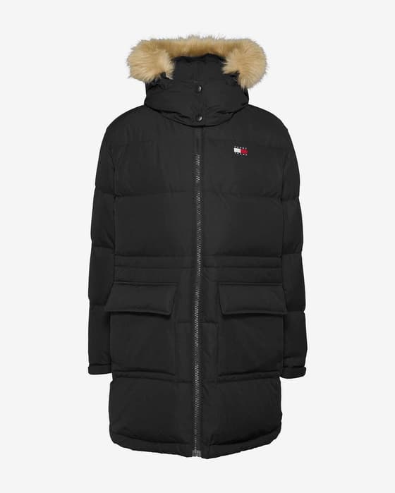 Chaqueta con capucha Tommy Jeans Midi Alaska Faux negro puro mujer