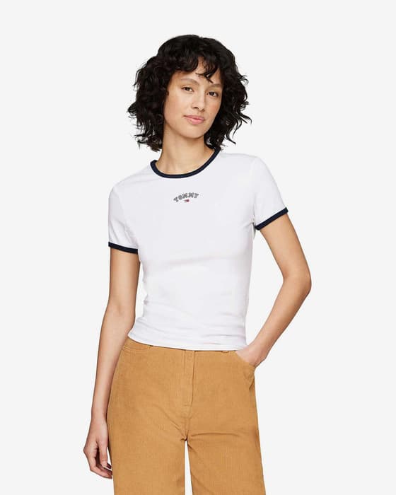 Camiseta Tommy Jeans Slim Small Varsity manga corta blanco mujer