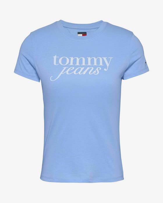 T-shirt Tommy Jeans Slim Essential Logo manches courtes bleu blanc femme