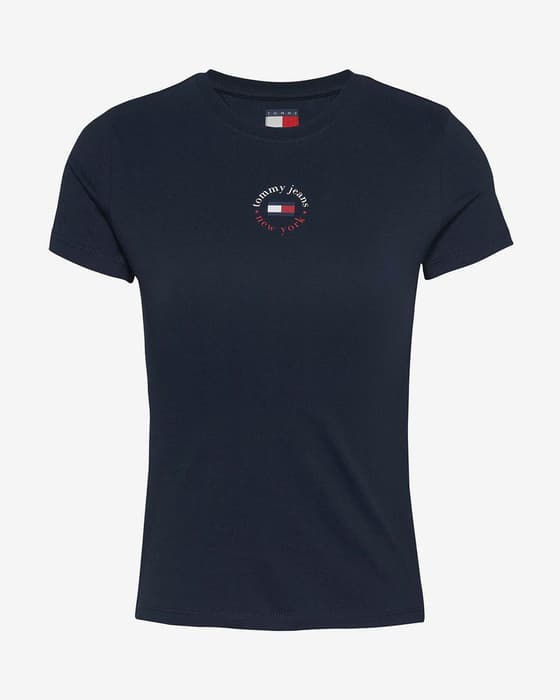 T-shirt Tommy Jeans Slim Essential Logo 2 manches courtes bleu marine femme
