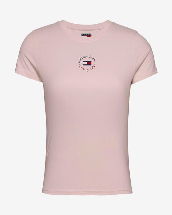 T-shirt Tommy Jeans Slim Essential Logo 2 manches courtes rose clair femme