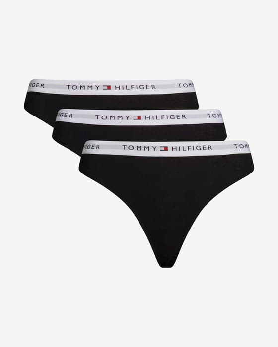 Tanga Tommy Hilfiger Thong Stripe Logo negro blanco (3 unidades)