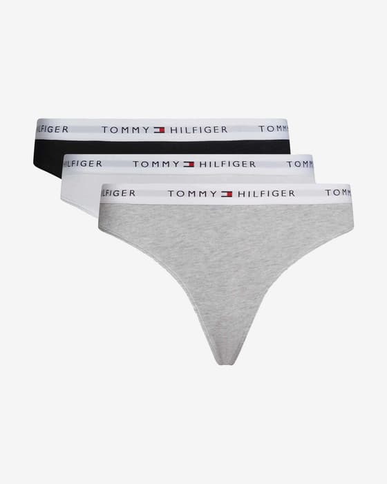 Tanga Tommy Hilfiger Thong Stripe Logo gris blanco negro (3 unidades)
