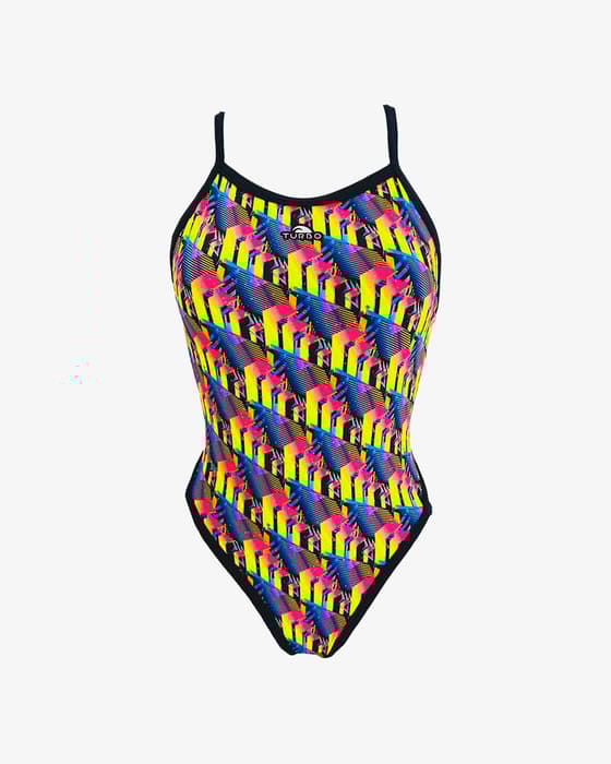 Maillot de bain Turbo Revolution 80's Lines jaune bleu rose femme
