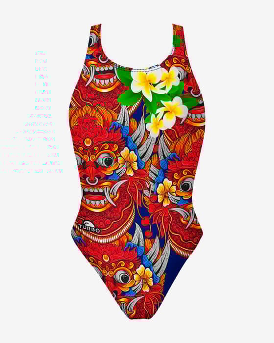 Maillot de bain Turbo Wide Strap Bali Flower rouge jaune femme