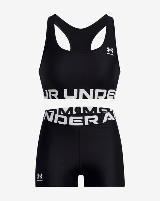 Under Armour HeatGear Mid Branded Damen Set schwarz