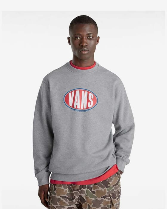 Sudadera Vans Spray On Loose Crew gris rojo blanco